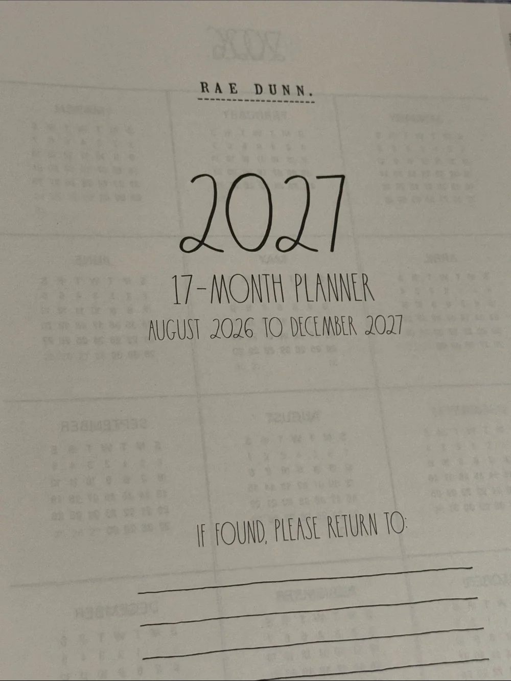 NWT Rae Dunn 2027 Hardback 17 Month Planner Calendar HTF Monthly Weekly Views